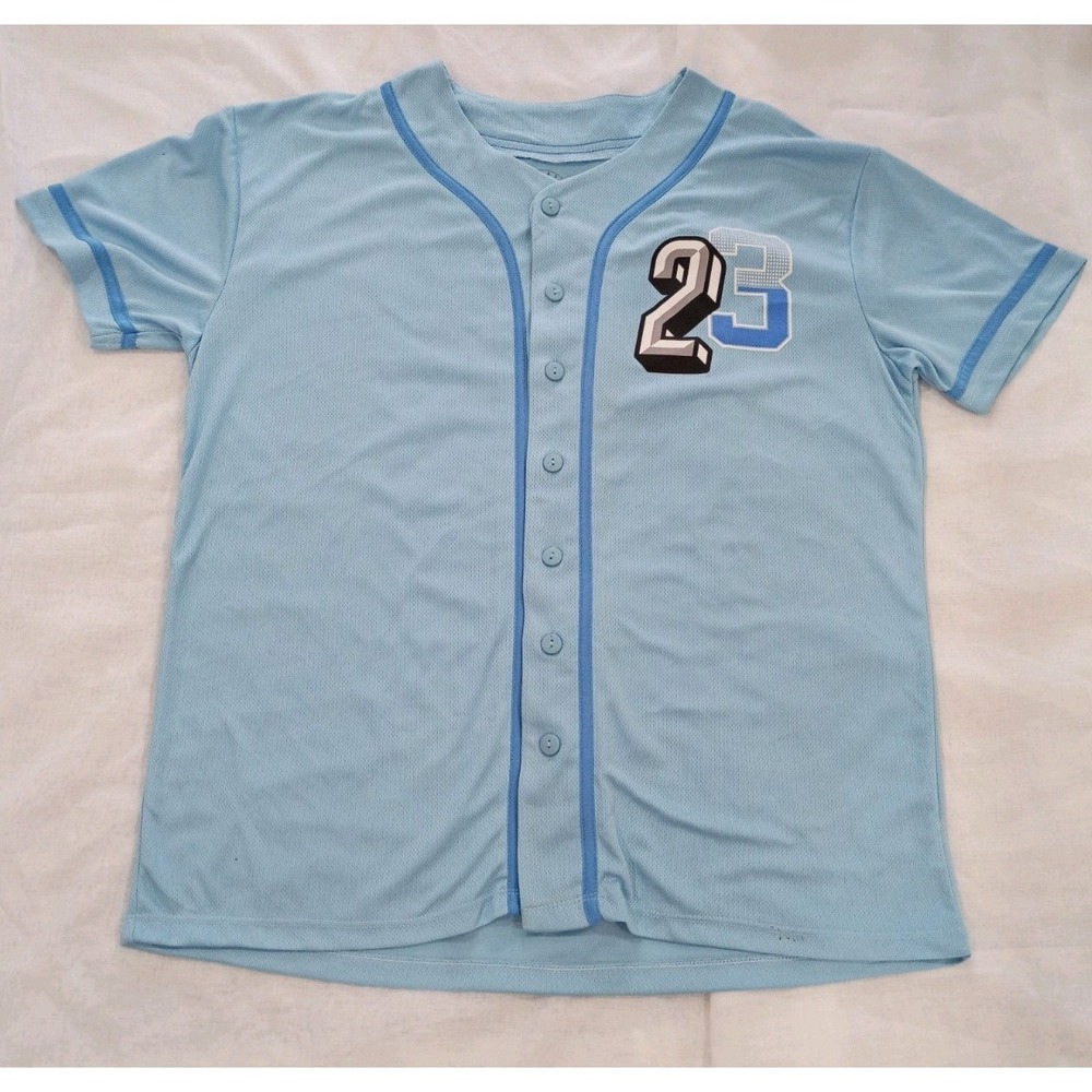 East West Men's Legendary Jersey Shirt Size L Light Blue 100% Polyester Baseball